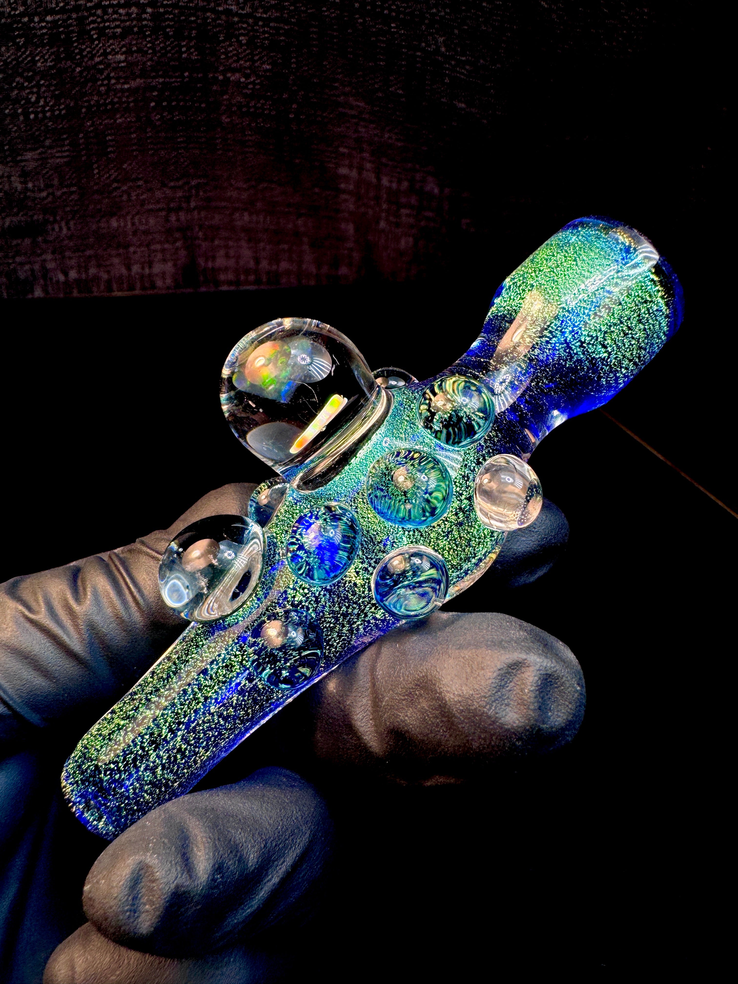 Blue teal dichroic opal chillum