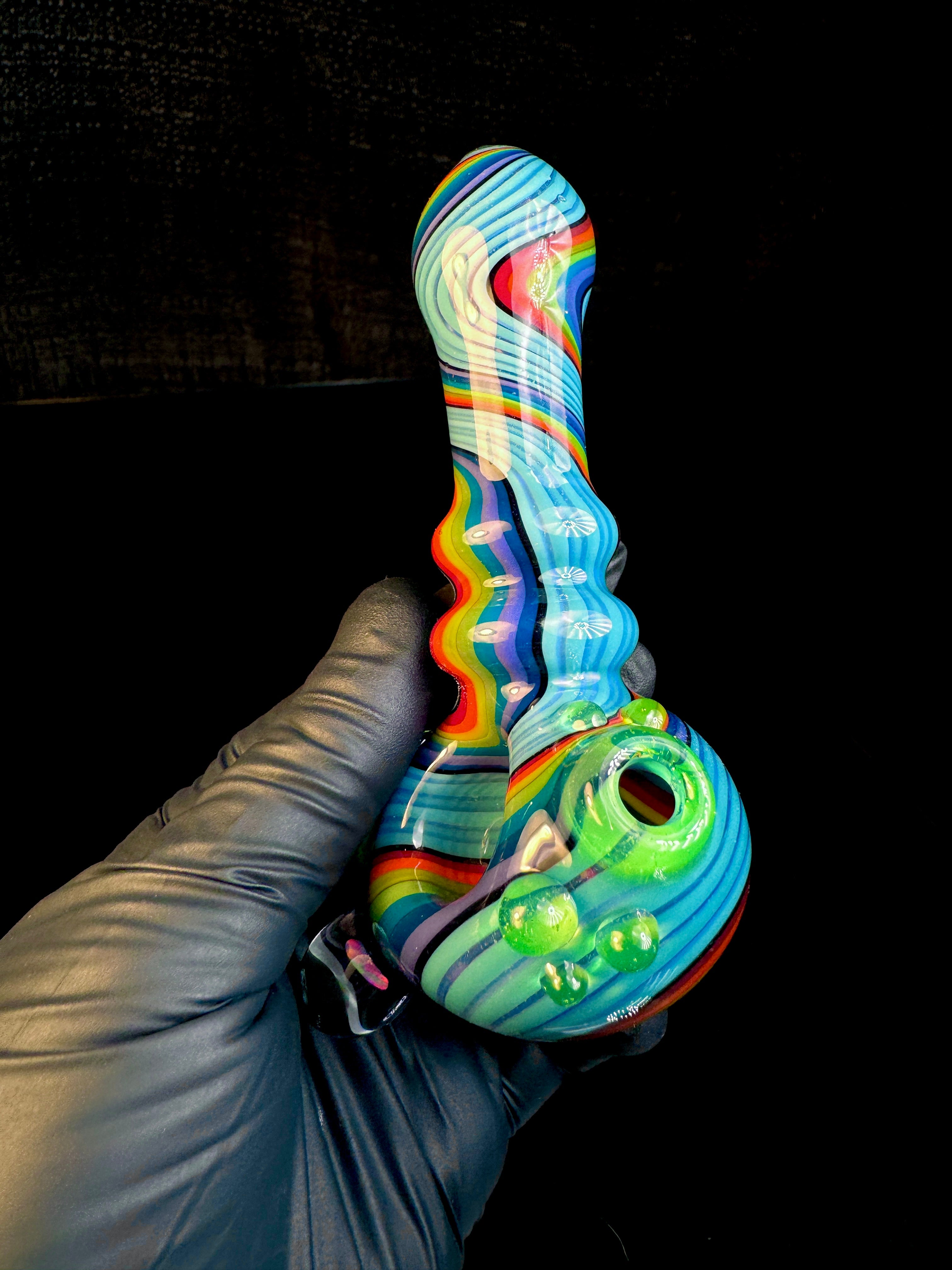 Aqua rainbow opal pipe