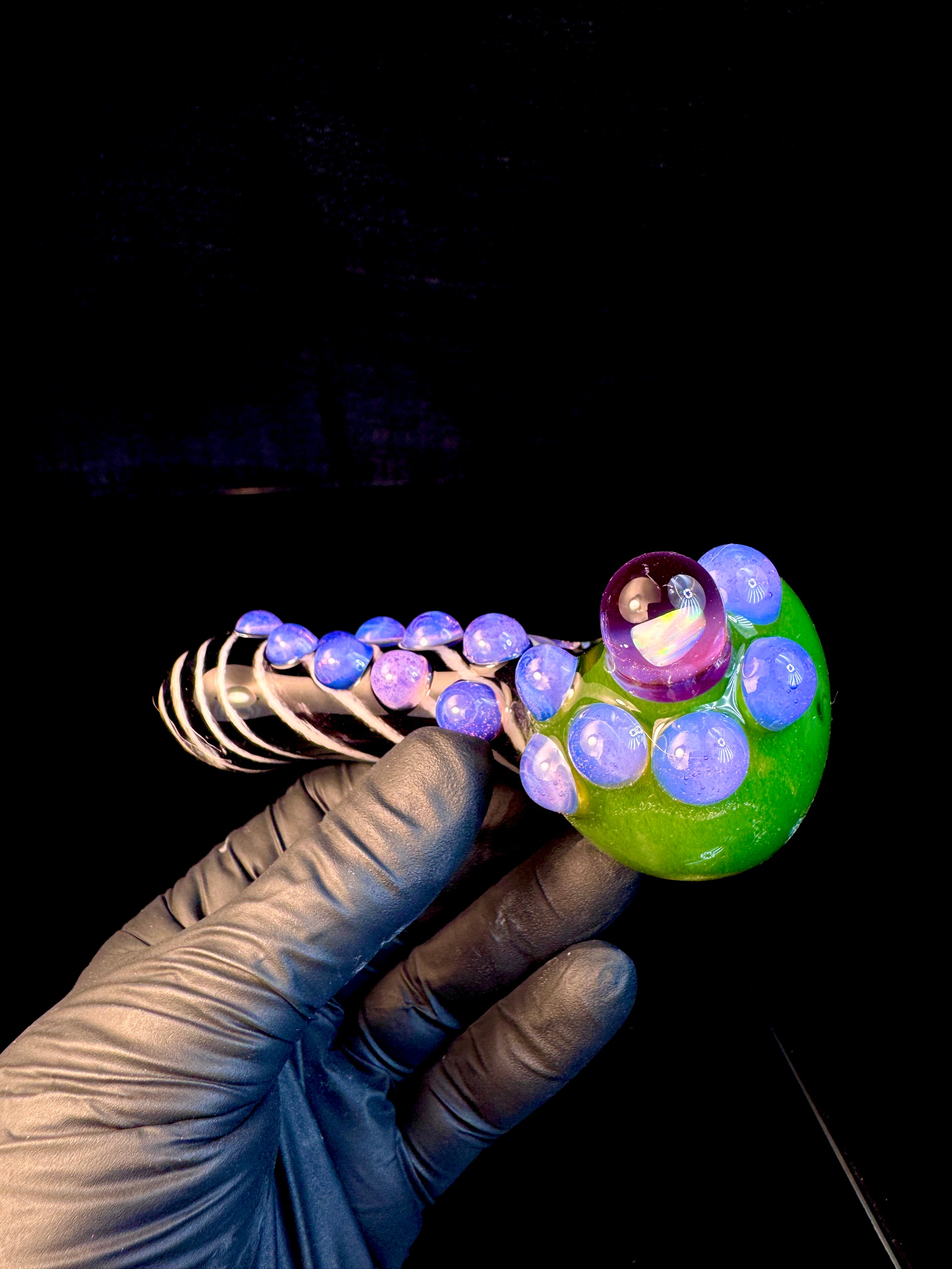 Jade x Jet black and Star white striped opal spoon