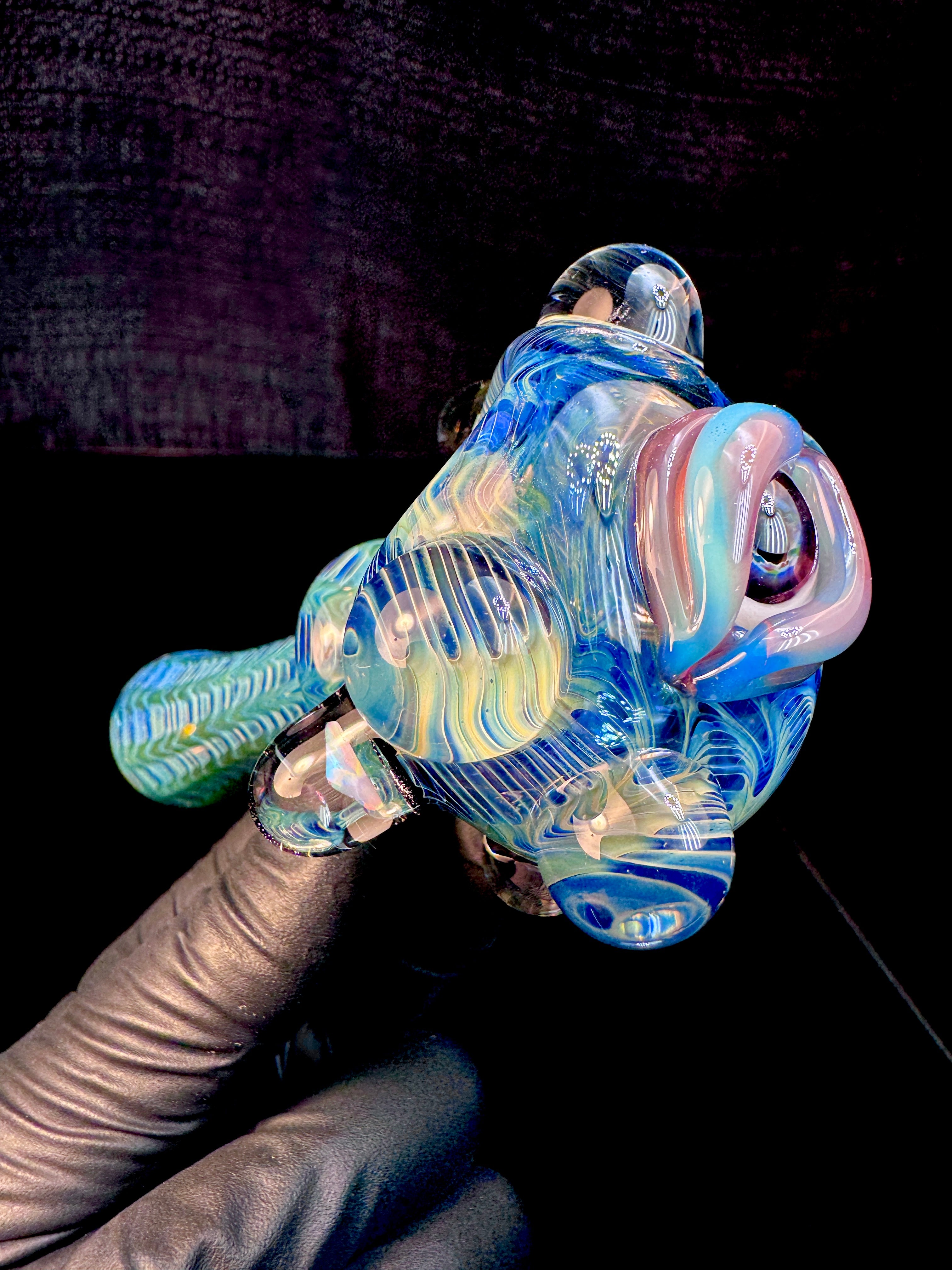 Electric blue dark web opal eyeball spoon