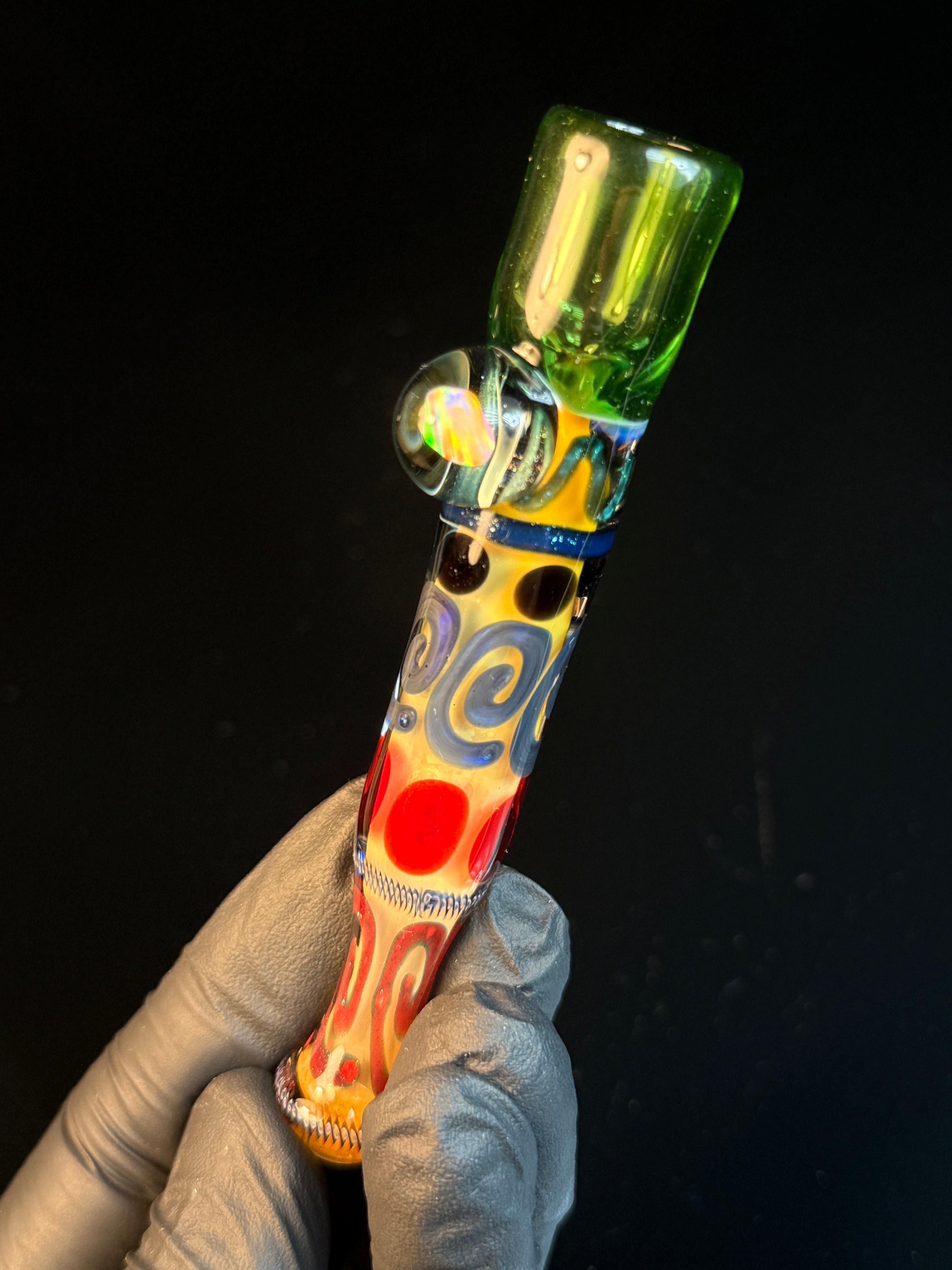 Gold fumed inside out opal bat with color tip
