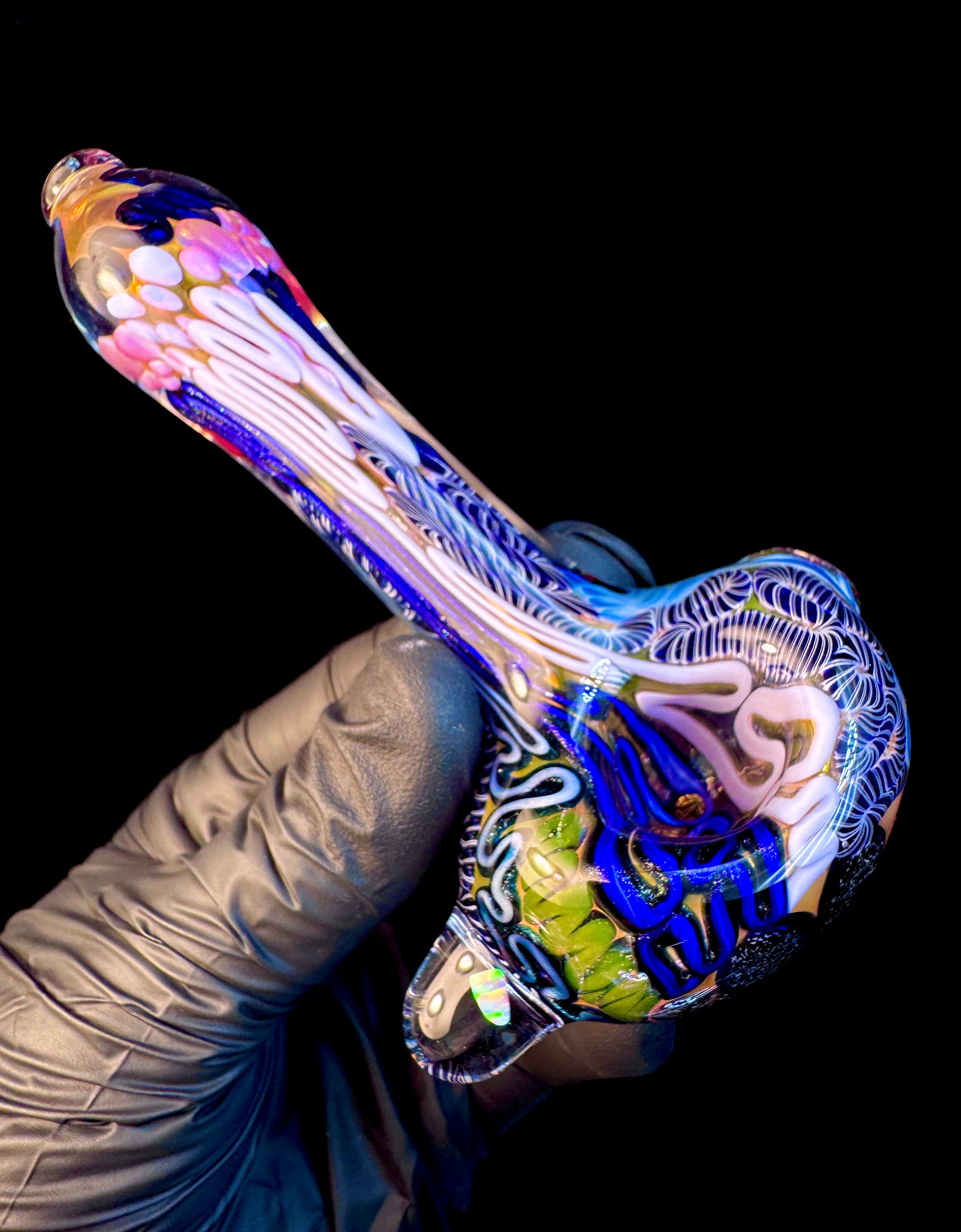 Dichroic flower gold fumed opal pipe