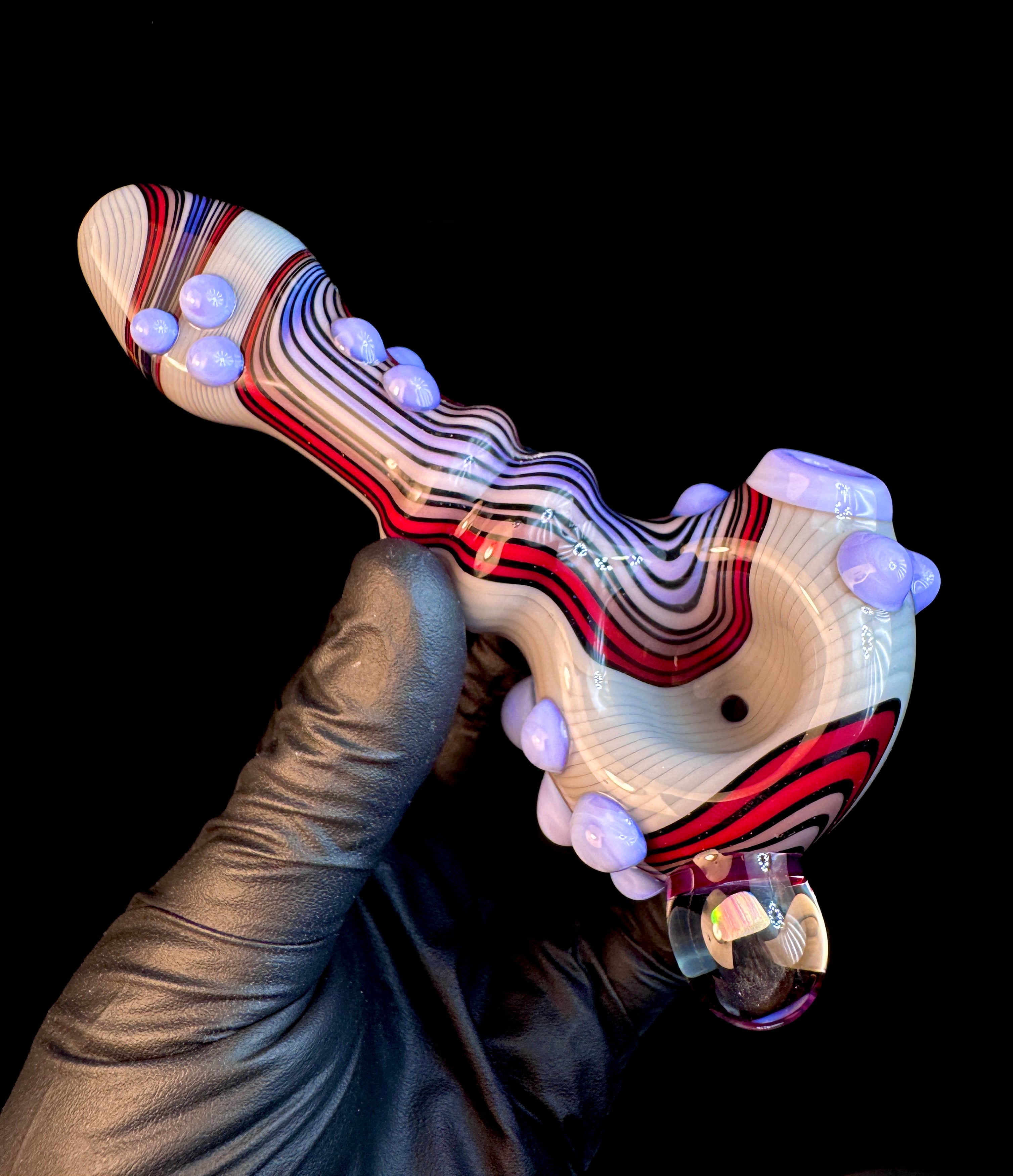 Twisted grey fire opal pipe