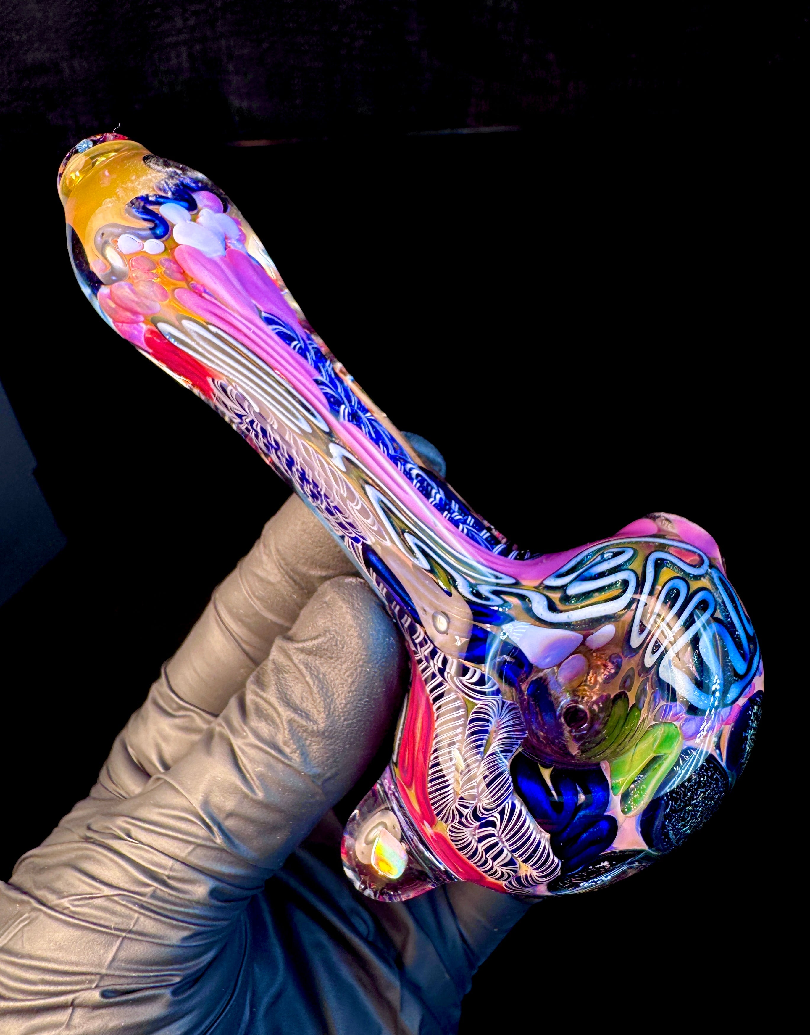 Dichroic flower gold fumed opal pipe
