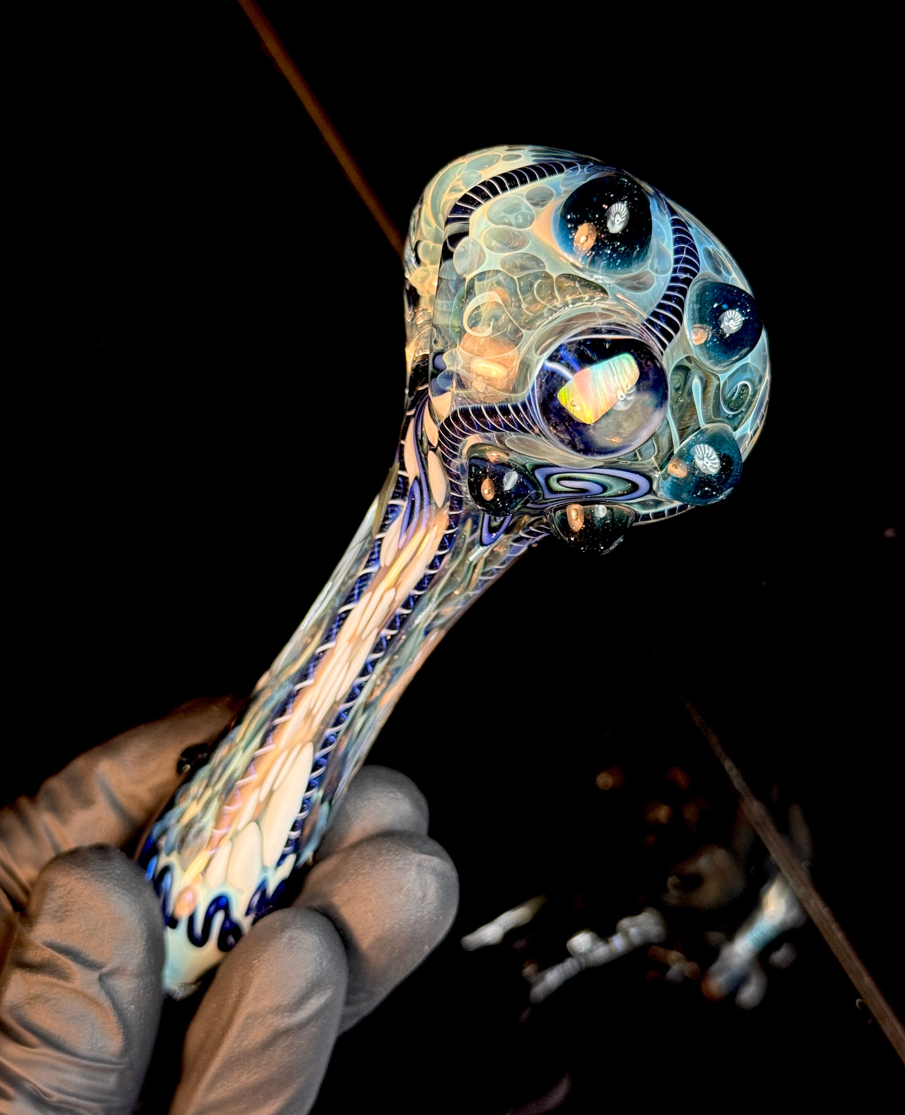 Premo Silver Cane Fume Spoon (Blue Stardust)