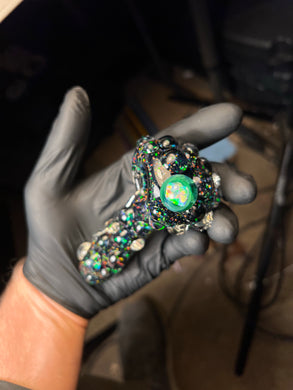 Here is a heady, black crushed opal glass pipe 
